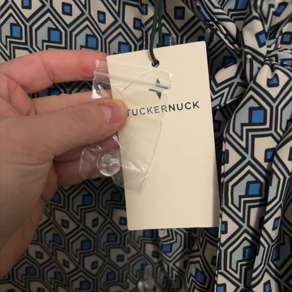 NEW Tuckernuck | Celia Mini Dress with‎ Bow Ruffles Geometric Blue Sz M - Picture 7 of 12